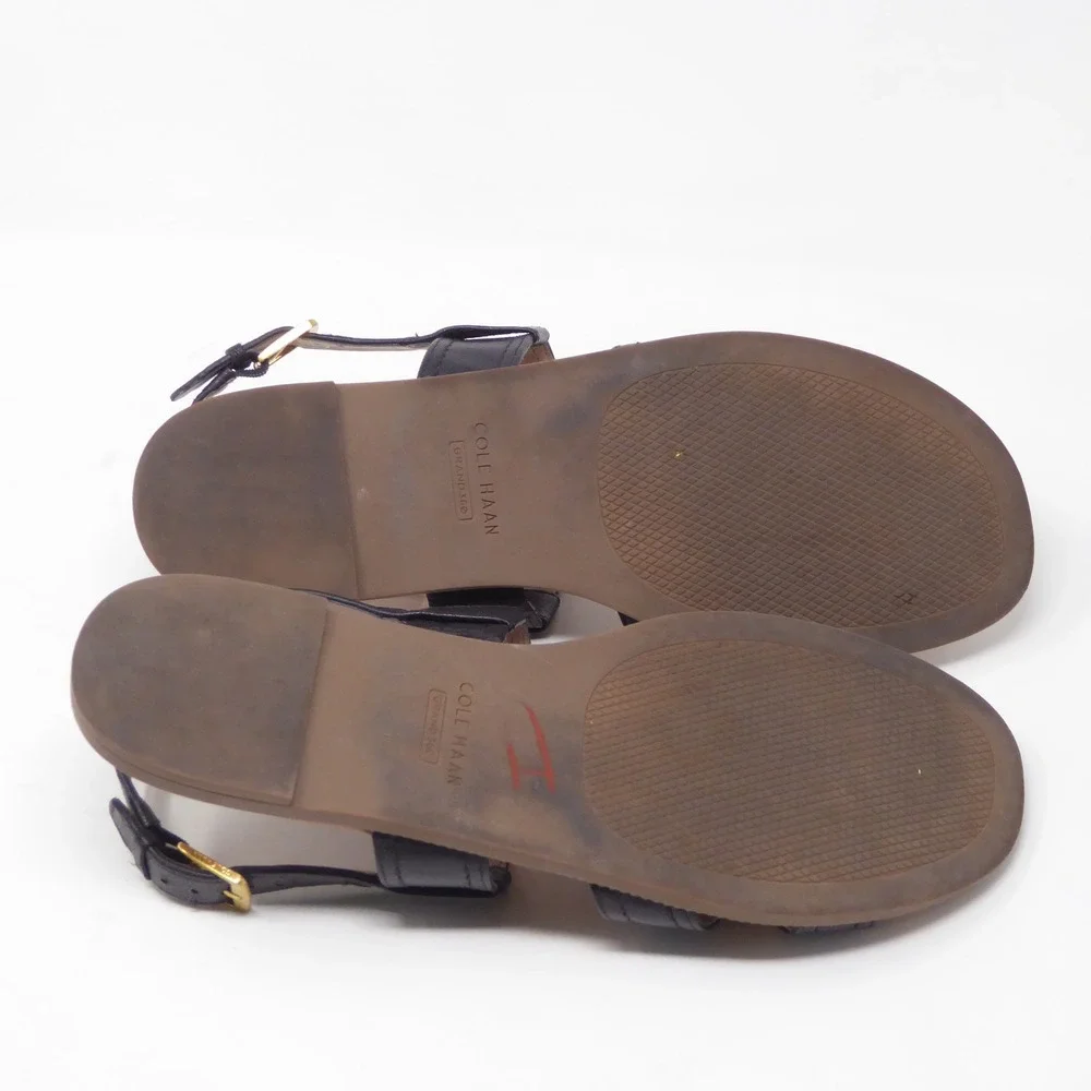 Cole Haan Womens Camberly Sandals Black Leather Strappy Buckle Flat W29574 10B
